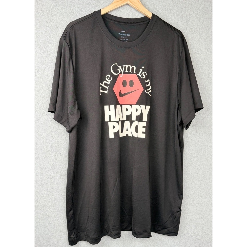 Nike Dri-FIT The Gym is my Happy Place Men's Black Graphic Print T-Shirt
